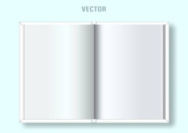 Beyaz arka plan, açılan boş dikdörtgen kitabın mockup