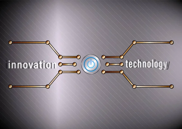 Tecnologia de inovação. Botão de energia e linha poligonal no fundo de metal — Vetor de Stock