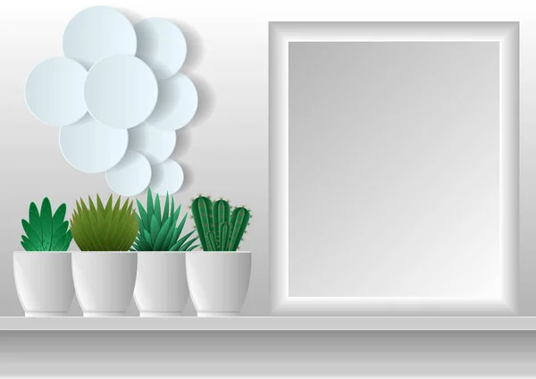 Plantas de interior en macetas y fotogramas en la pared — Vector de stock