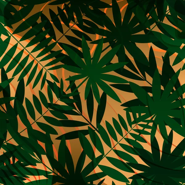 Hojas de palma verde Patrón sin costuras sobre un fondo abstracto — Vector de stock