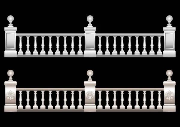 Realistic 3d railing stucco, marble, stone, Baroque with balls — Stock Vector