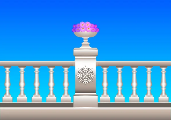 Realista 3d corrimão estuque, mármore, pedra, barroco com canteiro de flores — Vetor de Stock