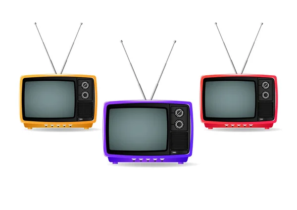 Verschiedene Farben alte Vintage-Retro-Fernseher isoliert auf weißem Hintergrund — Stockvektor