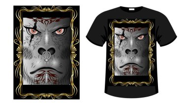 Gorilla, ork yüz baskılı gömlek