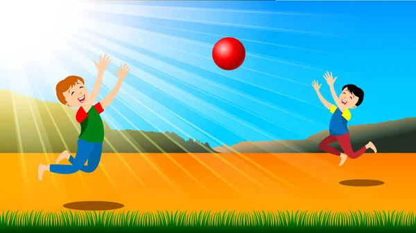 Παιδιά που παίζουν με μια μπάλα — Διανυσματικό Αρχείο