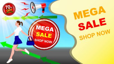 Mega Sale, genç kadın koşuyor.
