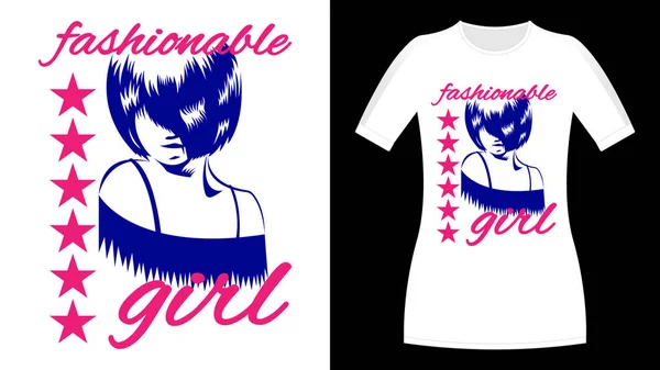 Fashionable Girl Print T-Shirt — Stock Vector