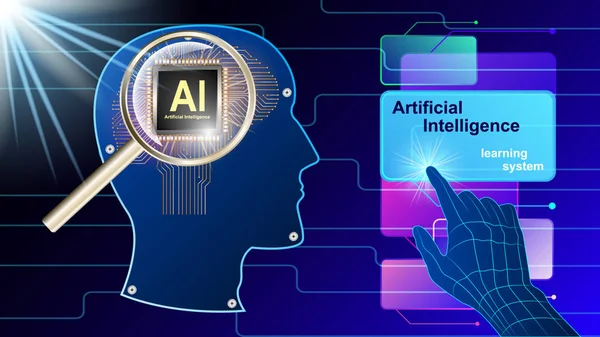 Inteligência artificial, perfil mecânico do cérebro —  Vetores de Stock