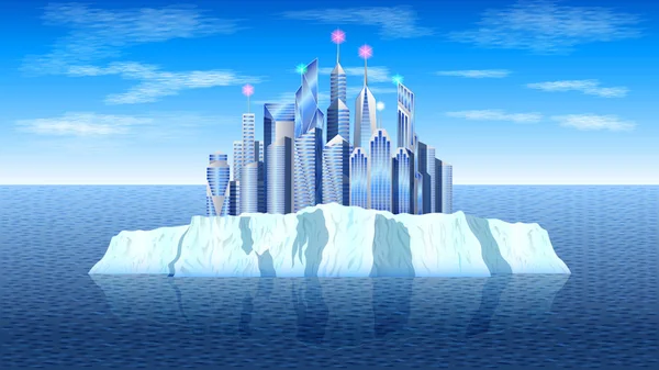 buzlu adada modern bir şehir gerçekçi