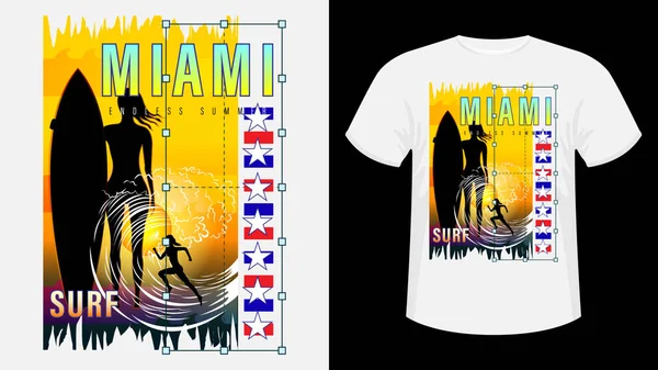 Miami sörf baskı t-shirt.