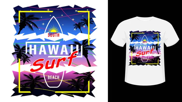 Χαβάη σερφ στάμπα t-shirt. — Διανυσματικό Αρχείο