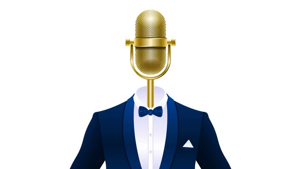 Bowtie ile smokin gerçekçi altın mikrofon