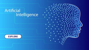 Ai sanal insan kafası web sayfası şablonu.
