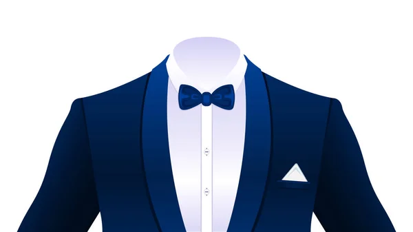 Esmoquin elegante realista, traje con corbata aislada — Vector de stock