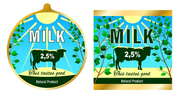 Etiqueta de la leche, embalaje del producto agrícola . — Archivo Imágenes Vectoriales