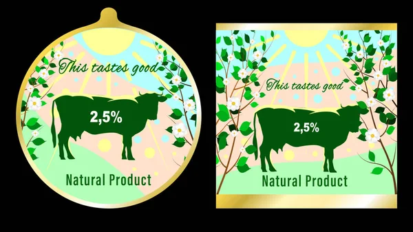 Label susu, kemasan produk pertanian . - Stok Vektor