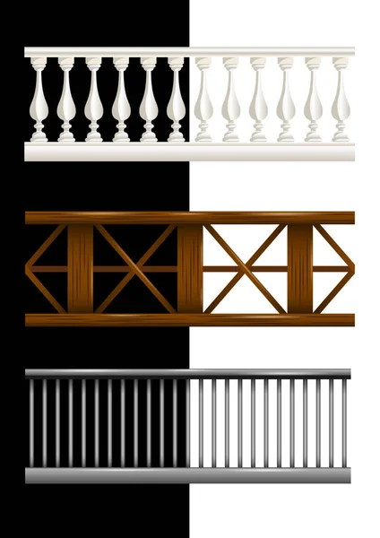 Set taş, ahşap ve metal korkuluklar izole. 