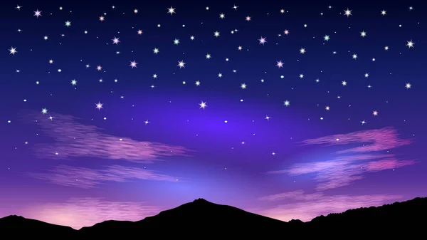 Nat stjerneklar himmel og lyserøde skyer . – Stock-vektor