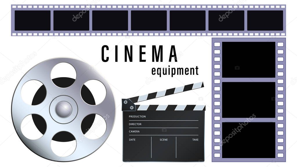 Realistic cinema equipment isolated on a white background