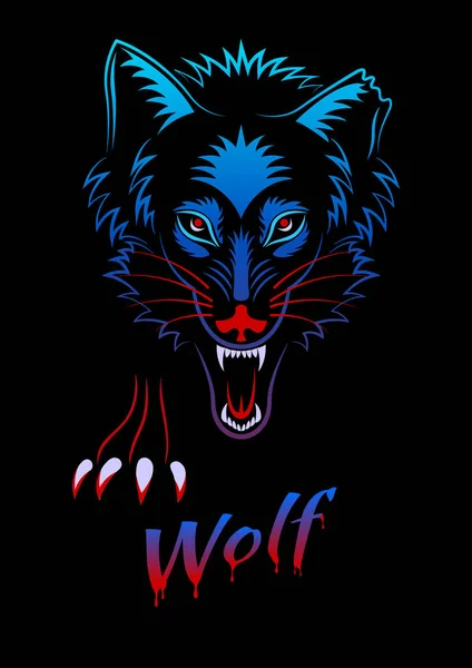 Le loup se prépare à attaquer, vue de face. — Image vectorielle
