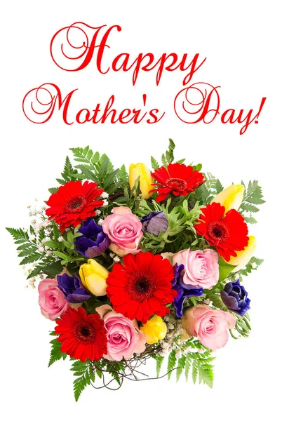 Happy Mothers Day Fresh Flowers Bouquet White Background — Stock Photo, Image