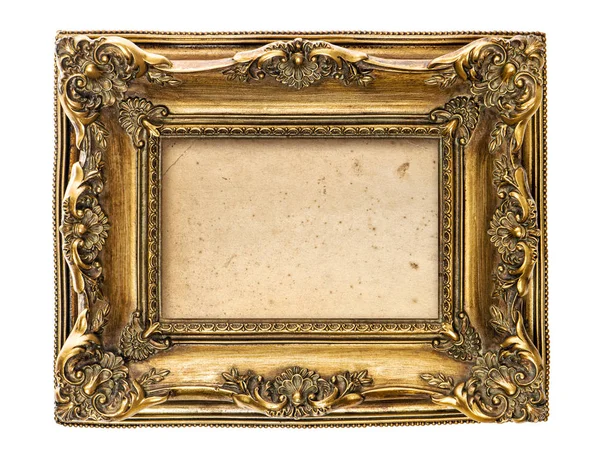 Gold Picture Frame Grungy Canvas Isolated White Background — Stock Photo, Image