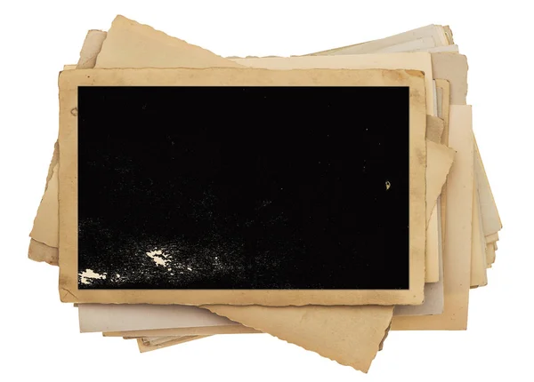 Старые Фотооткрытки Черным Полем Винтажные Листы Бумаги Изолированы Белом Фоне — стоковое фото