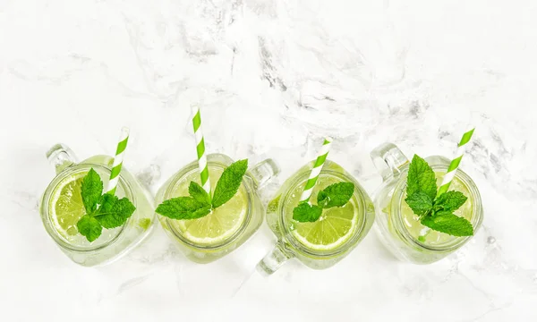 Cocktail Avec Citron Vert Menthe Glace Citronnade Fraîche Été — Photo