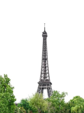 Beyaz arka planda Eyfel Kulesi (La Tour Eiffel). Champ de Mars, Paris, Avrupa