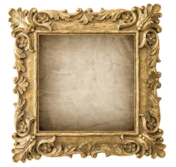 Starožitný Zlatý Fotorámeček Výstřední Plátno Izolované Bílém Pozadí — Stock fotografie