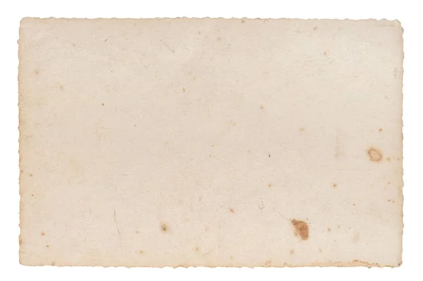 Gebruikte Papieren Blad Oude Fotokaart Met Vlekken Geïsoleerd Witte Achtergrond — Stockfoto