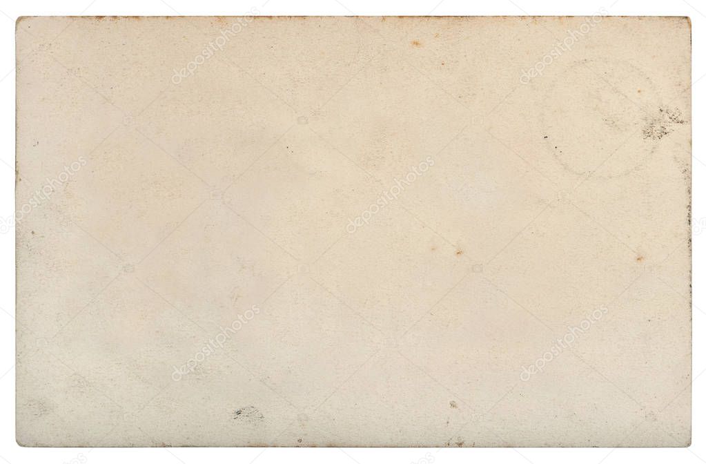 Used paper sheet. Old cardboard with stains isolated on white background