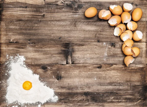 Ингредиенты Приготовления Теста Мука Яйца Деревянном Фоне Винтажный Стиль Тонированного — стоковое фото