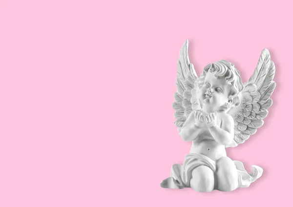Pequeno Anjo Guarda Branco Fundo Rosa — Fotografia de Stock