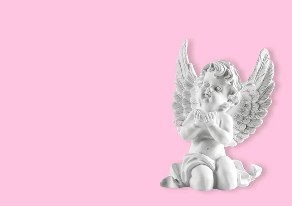 Pequeño Ángel Guardián Blanco Sobre Fondo Rosa — Foto de Stock