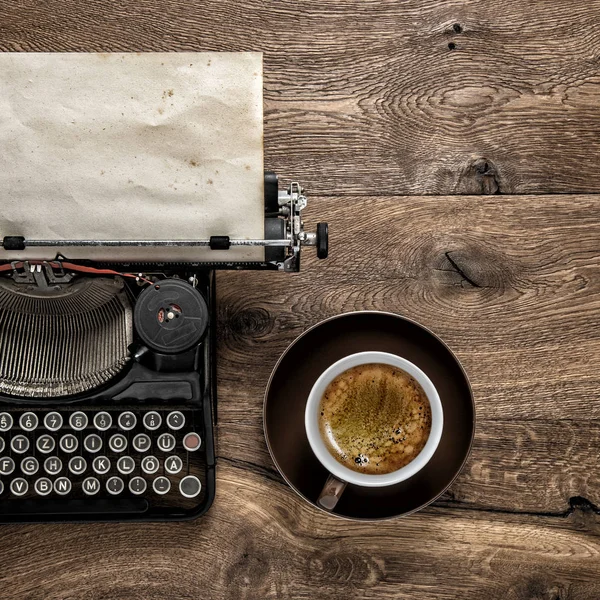 Old Typewriter Grungy Paper Page Cup Coffee — Stock Photo, Image