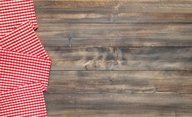 Ahşap Mutfak Masa arka plan ve damalı masa örtüsü