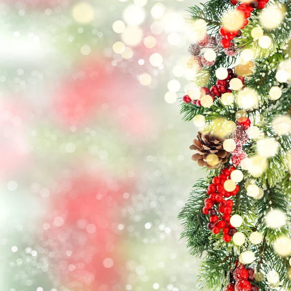 Kerstdecoratie Met Rode Berrries Achtergrond Wazig Bokeh — Stockfoto