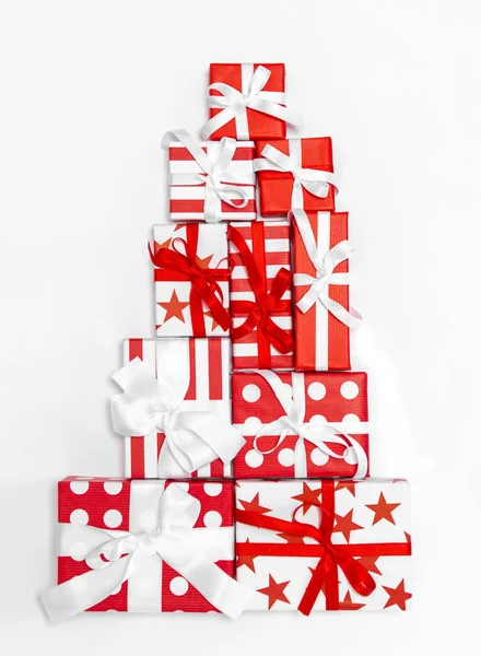 Gift boxes on white. Holidays background. Christmas Birthday gifts