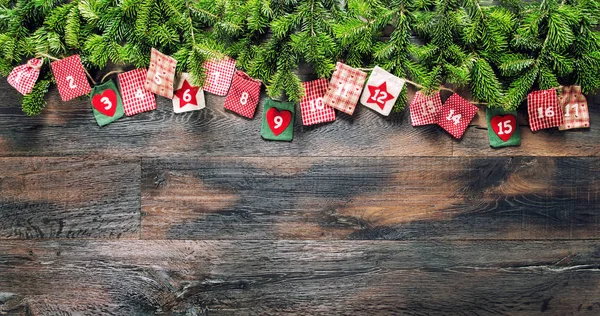 Regali Natale Calendario Dell Avvento Sfondo Legno — Foto Stock