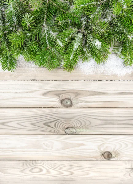Christmas Tree Branches Wooden Texture Winter Holidays Background — Stock Photo, Image
