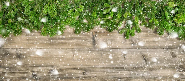 Karácsonyfa Ágai Fából Készült Háttér Téli Fejbe Másol Hely Esik — Stock Fotó