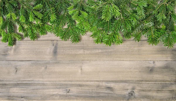 Ramas Árbol Navidad Sobre Fondo Rústico Madera — Foto de Stock