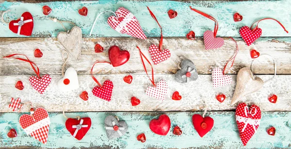 Hearts Decoration Wooden Background Love Valentines Day — Stock Photo, Image