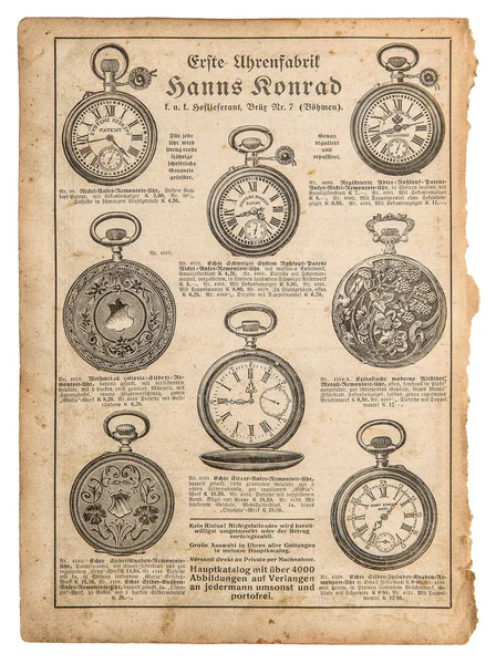 Reloj Bolsillo Antiguo Tienda Vintage Publicidad Página Catálogo Comercial Alemania — Foto de Stock