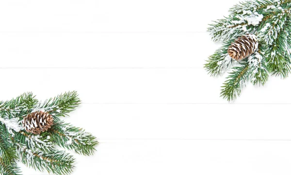 Kerstboom Takken Lichte Houten Achtergrond Wintervakantie — Stockfoto