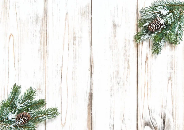 Vánoční Stromek Větve Světlé Dřevěné Pozadí — Stock fotografie