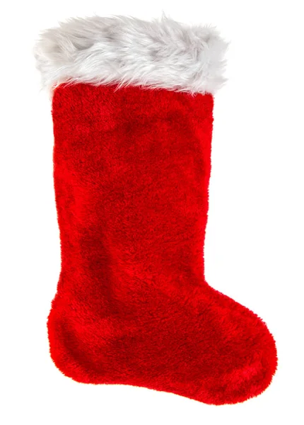 Rode Christmas Stocking Decoratie Geïsoleerd Witte Achtergrond — Stockfoto