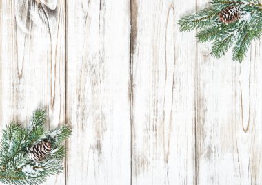 Noel ağacı dalları parlak ahşap zemin üzerine