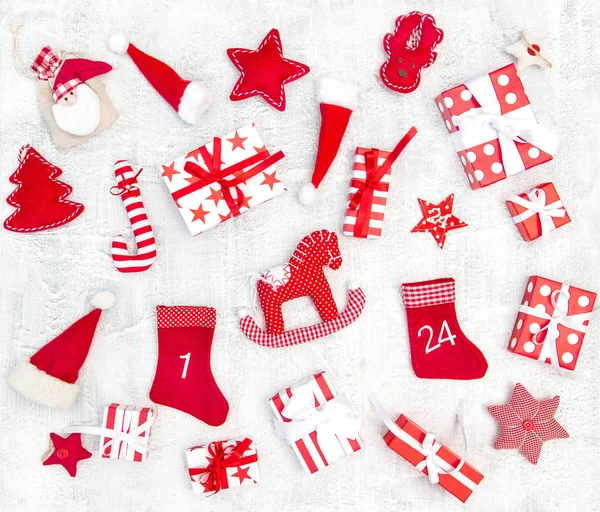 Kerst Decoratie Geschenkdozen Ornamenten Witte Achtergrond — Stockfoto